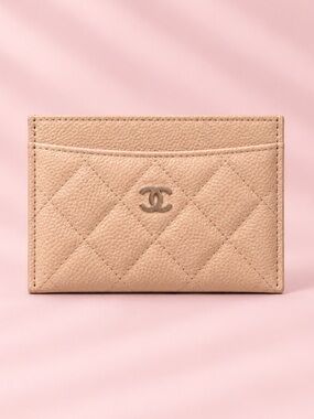 🔥CHANEL Caviar Quilted Card Holder in Beige